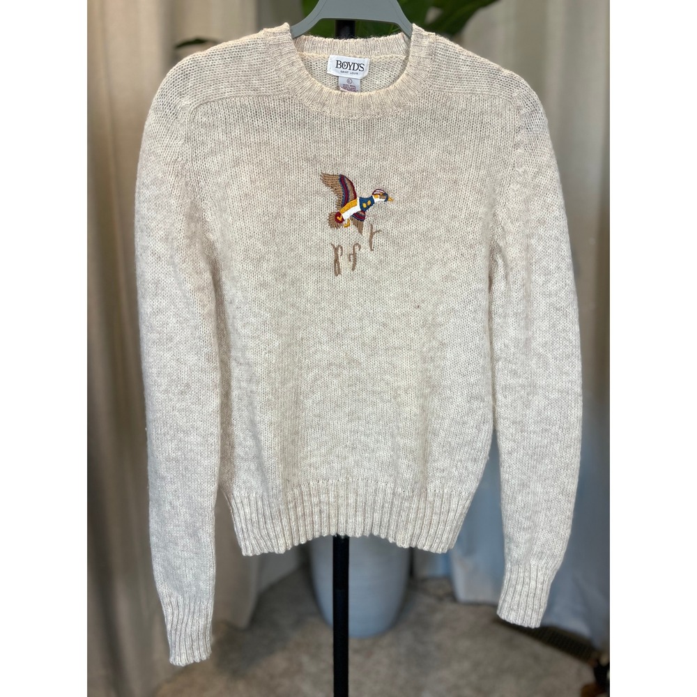 Boyds Saint Louis Vintage Shetland Wool Mallard Duck Embroidered Sweater Large